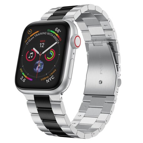 Stahlgliederarmband - Silber mit Schwarz - Geeignet für Apple Watch 38mm / 40mm / 41mm / 42mm