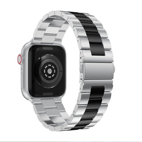 Stahlgliederarmband - Silber mit Schwarz - Geeignet für Apple Watch 38mm / 40mm / 41mm / 42mm